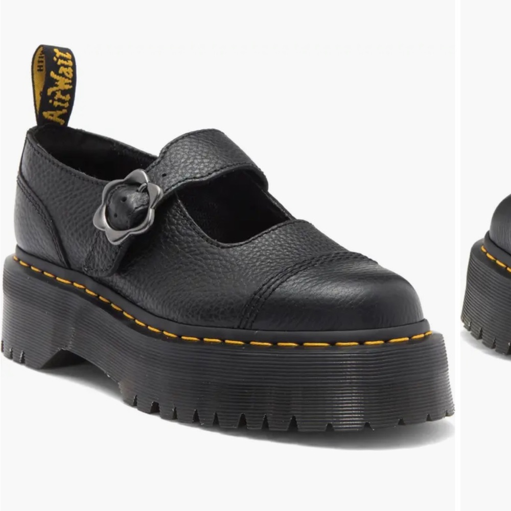 Dr. Martens Addina Flower Buckle Black Platform Mary Jane Shoes